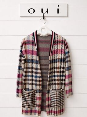 OUÌ Plaid Open Front Cardigan Size 6 (EU 40)